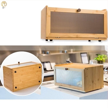 În stoc Cutie de pâine Blat de bucătărie Cutie de pâine din bambus Recipient de depozitare a pâinii de mare capacitate cu suport pentru pâine cu fereastră