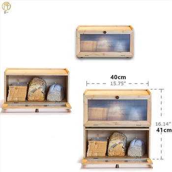 În stoc Cutie de pâine Blat de bucătărie Cutie de pâine din bambus Recipient de depozitare a pâinii de mare capacitate cu suport pentru pâine cu fereastră