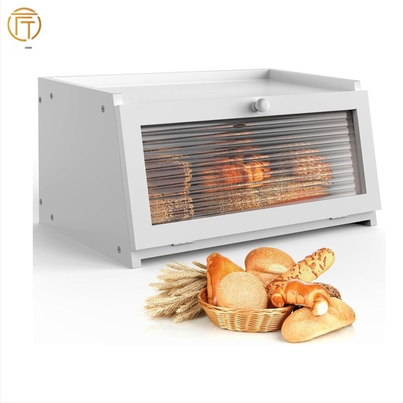 În stoc Cutie de pâine Blat de bucătărie Cutie de pâine din bambus Recipient de depozitare a pâinii de mare capacitate cu suport pentru pâine cu fereastră