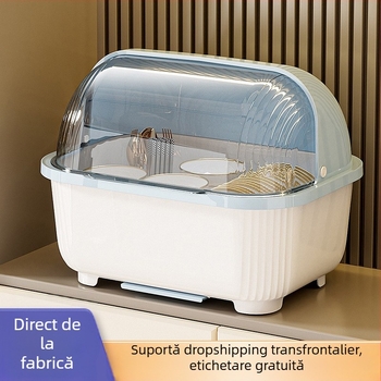 Cutie transparentă pentru depozitarea bolurilor și bețișoarelor cu capac, suport de scurgere pentru boluri și farfurii, suport pentru depozitarea vasei de bucătărie, dulap