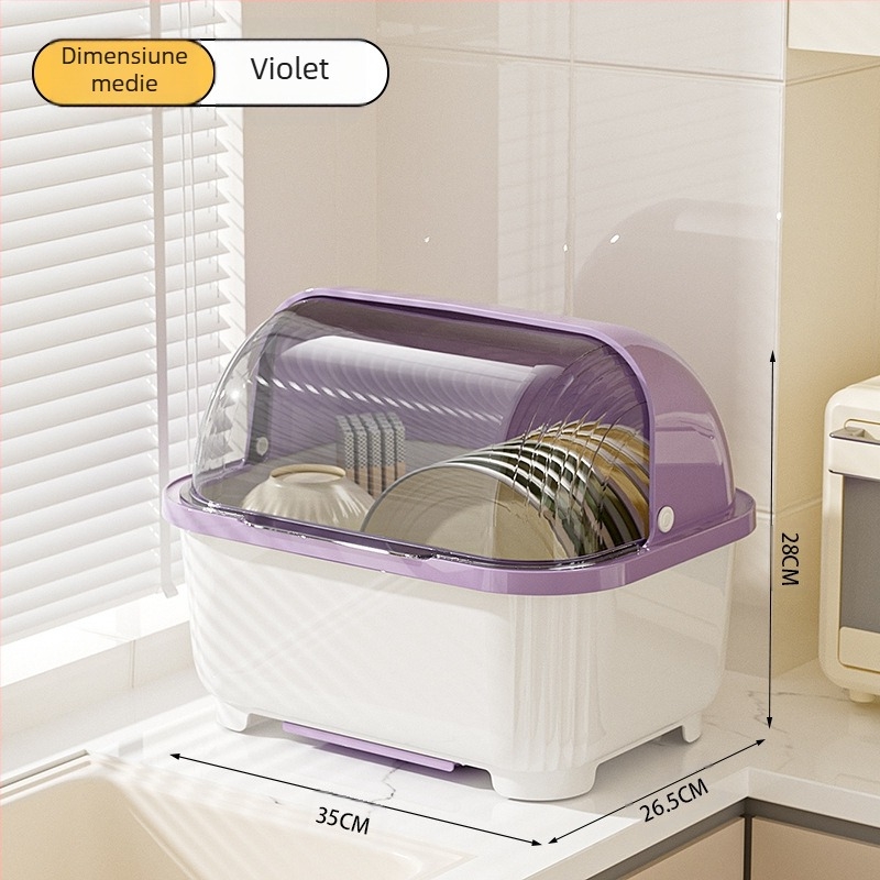 Cutie transparentă pentru depozitarea bolurilor și bețișoarelor cu capac, suport de scurgere pentru boluri și farfurii, suport pentru depozitarea vasei de bucătărie, dulap