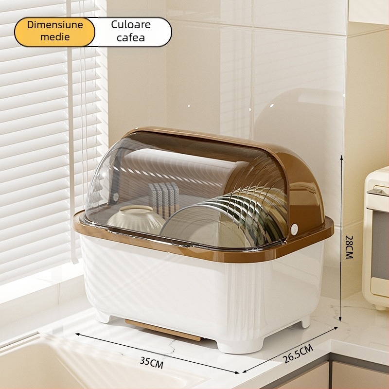 Cutie transparentă pentru depozitarea bolurilor și bețișoarelor cu capac, suport de scurgere pentru boluri și farfurii, suport pentru depozitarea vasei de bucătărie, dulap