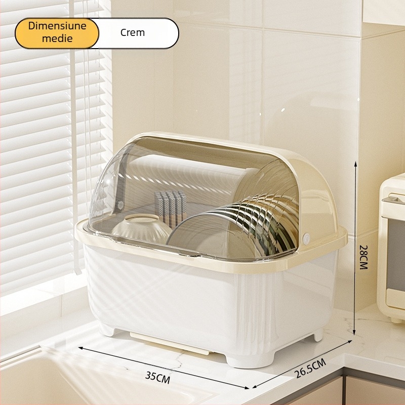 Cutie transparentă pentru depozitarea bolurilor și bețișoarelor cu capac, suport de scurgere pentru boluri și farfurii, suport pentru depozitarea vasei de bucătărie, dulap