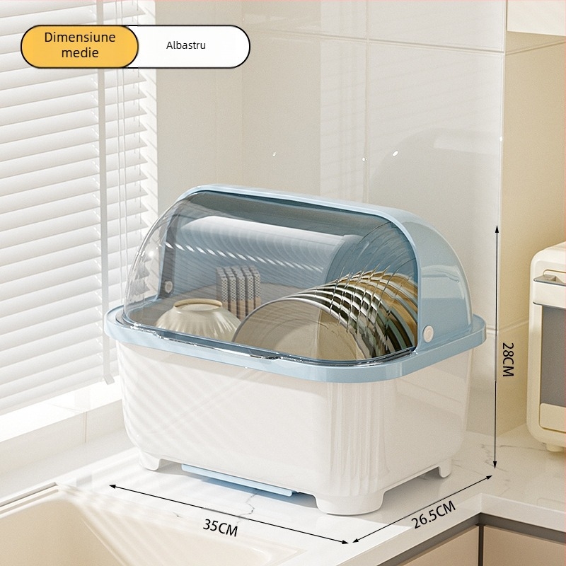 Cutie transparentă pentru depozitarea bolurilor și bețișoarelor cu capac, suport de scurgere pentru boluri și farfurii, suport pentru depozitarea vasei de bucătărie, dulap