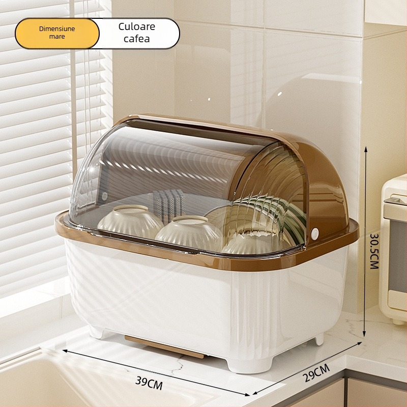 Cutie transparentă pentru depozitarea bolurilor și bețișoarelor cu capac, suport de scurgere pentru boluri și farfurii, suport pentru depozitarea vasei de bucătărie, dulap