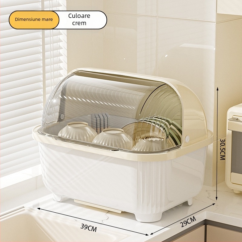 Cutie transparentă pentru depozitarea bolurilor și bețișoarelor cu capac, suport de scurgere pentru boluri și farfurii, suport pentru depozitarea vasei de bucătărie, dulap