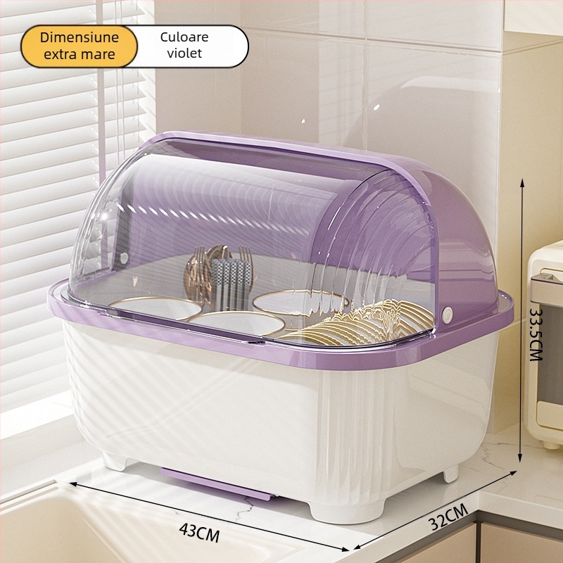 Cutie transparentă pentru depozitarea bolurilor și bețișoarelor cu capac, suport de scurgere pentru boluri și farfurii, suport pentru depozitarea vasei de bucătărie, dulap