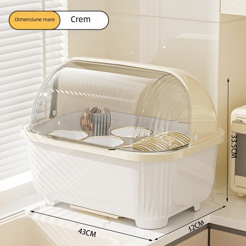 Cutie transparentă pentru depozitarea bolurilor și bețișoarelor cu capac, suport de scurgere pentru boluri și farfurii, suport pentru depozitarea vasei de bucătărie, dulap