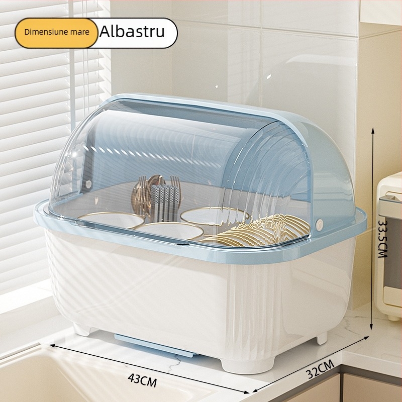 Cutie transparentă pentru depozitarea bolurilor și bețișoarelor cu capac, suport de scurgere pentru boluri și farfurii, suport pentru depozitarea vasei de bucătărie, dulap