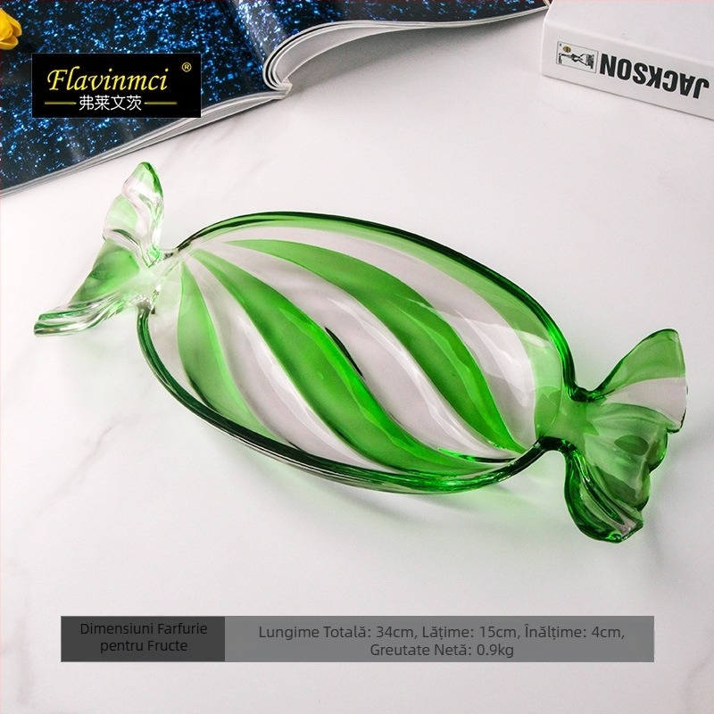 Farfurie de fructe din sticlă colorată, farfurie creativă în formă de bomboane, farfurie de bomboane, farfurie de uz casnic în living, farfurie cu fructe uscate, farfurie cu alimente, farfurie cu fructe