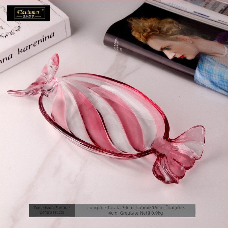 Farfurie de fructe din sticlă colorată, farfurie creativă în formă de bomboane, farfurie de bomboane, farfurie de uz casnic în living, farfurie cu fructe uscate, farfurie cu alimente, farfurie cu fructe