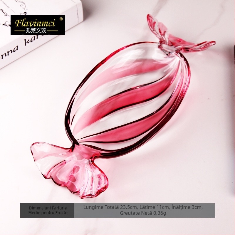 Farfurie de fructe din sticlă colorată, farfurie creativă în formă de bomboane, farfurie de bomboane, farfurie de uz casnic în living, farfurie cu fructe uscate, farfurie cu alimente, farfurie cu fructe