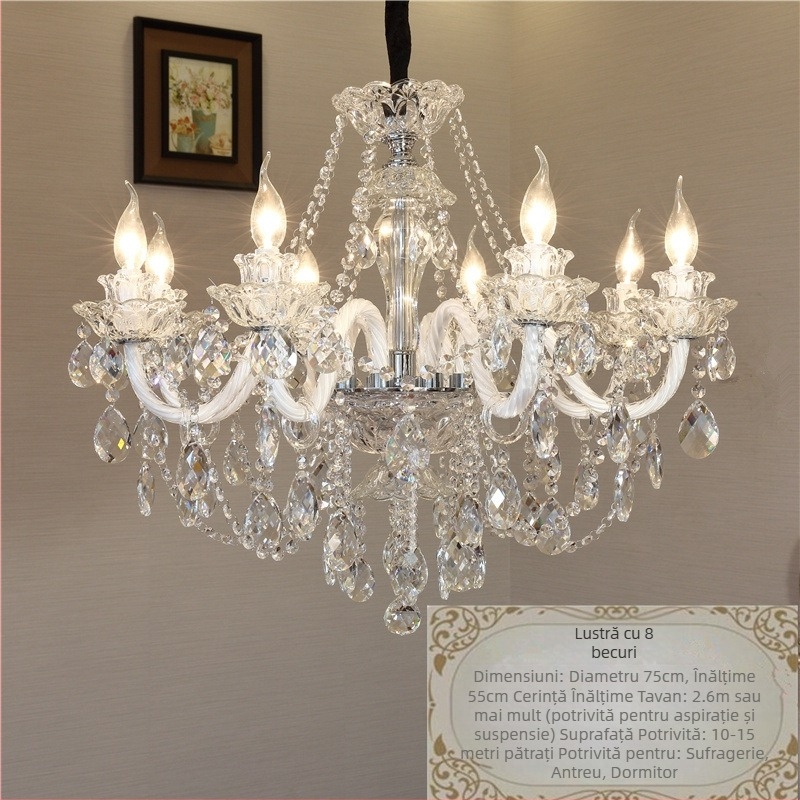 Candelabru de cristal în stil crem francez, lampă de living, sufragerie, dormitor, lampă de casă, atmosferică, lampă de lux în stil european pentru holul vilei