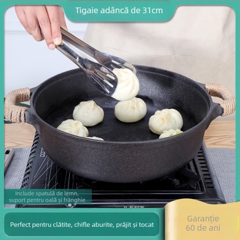 Tigaie din fontă pentru clătite de uz casnic, tigaie pentru clătite crude, tigaie multifuncțională, tigaie din fier brut, tigaie antiaderentă neacoperită