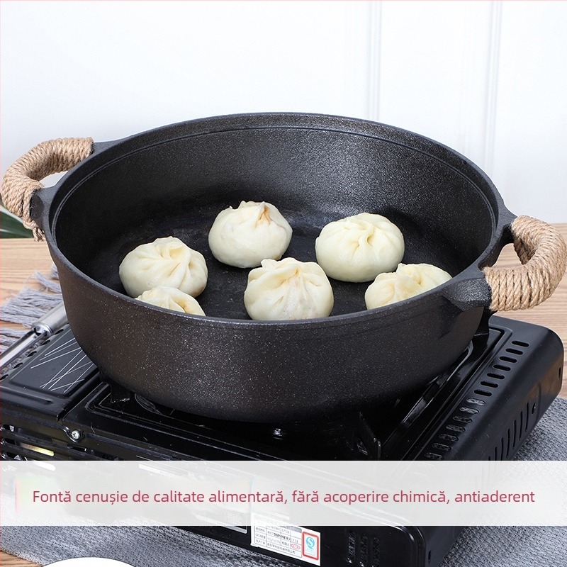 Tigaie din fontă pentru clătite de uz casnic, tigaie pentru clătite crude, tigaie multifuncțională, tigaie din fier brut, tigaie antiaderentă neacoperită