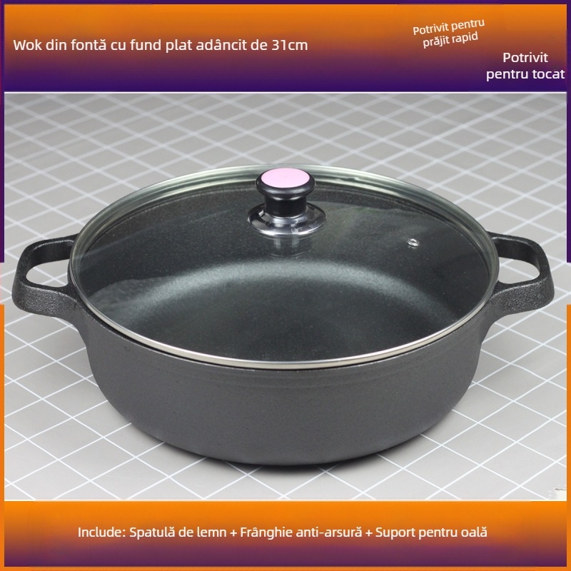 Tigaie din fontă pentru clătite de uz casnic, tigaie pentru clătite crude, tigaie multifuncțională, tigaie din fier brut, tigaie antiaderentă neacoperită