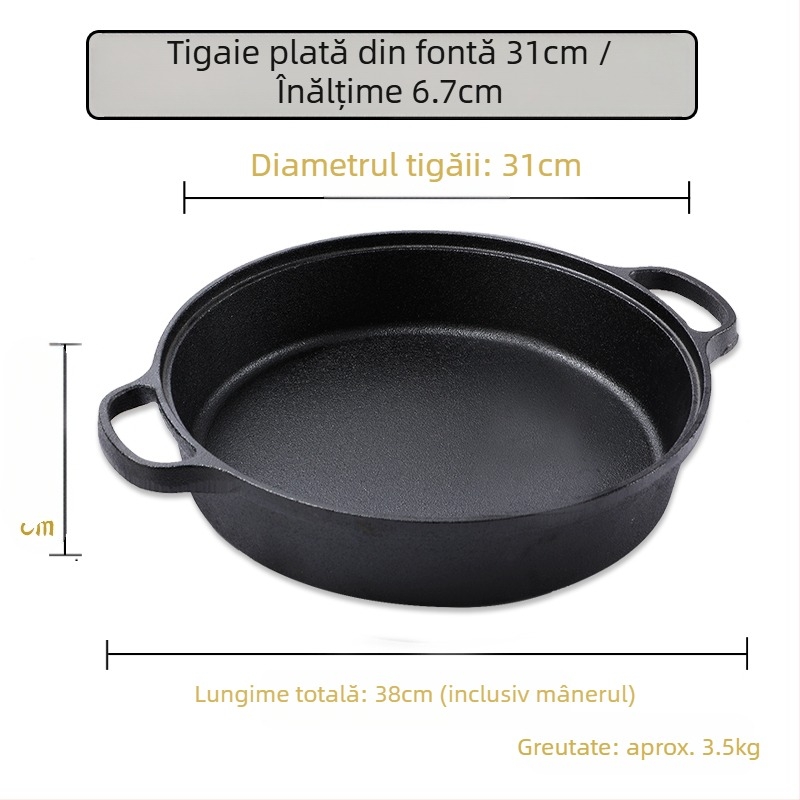 Tigaie din fontă pentru clătite de uz casnic, tigaie pentru clătite crude, tigaie multifuncțională, tigaie din fier brut, tigaie antiaderentă neacoperită