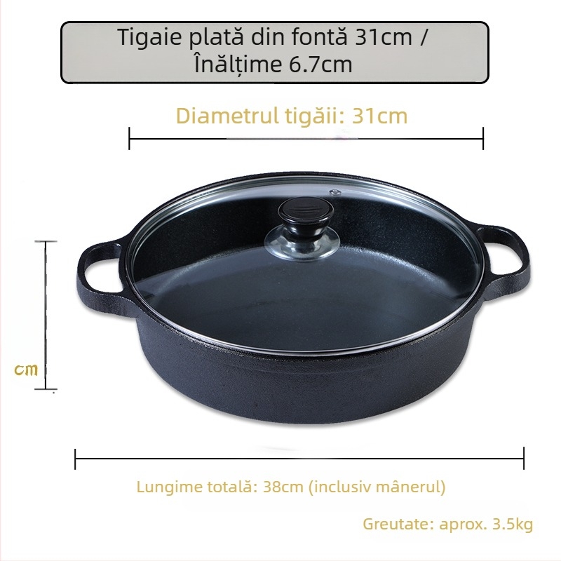 Tigaie din fontă pentru clătite de uz casnic, tigaie pentru clătite crude, tigaie multifuncțională, tigaie din fier brut, tigaie antiaderentă neacoperită