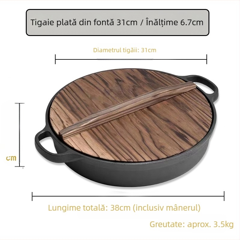 Tigaie din fontă pentru clătite de uz casnic, tigaie pentru clătite crude, tigaie multifuncțională, tigaie din fier brut, tigaie antiaderentă neacoperită