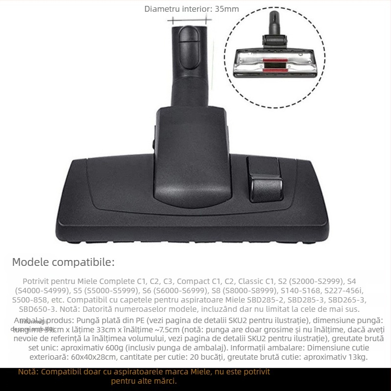 Pentru accesorii aspirator Miele, cap de aspirare cu perie de podea S1/S2/S4/S5/S6/S8, cap de perie pentru covor