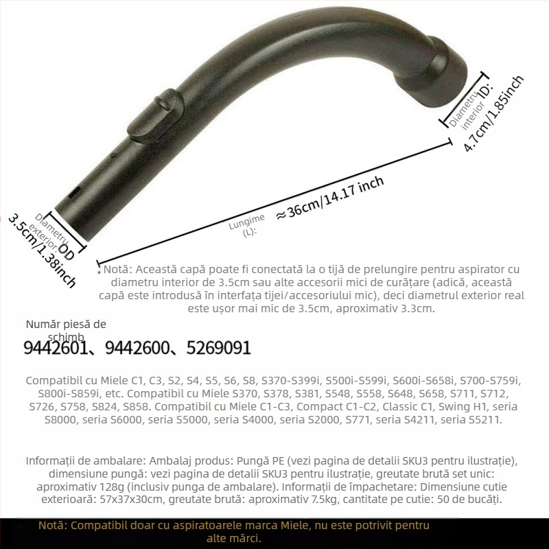 Pentru accesorii aspirator Miele, cap de aspirare cu perie de podea S1/S2/S4/S5/S6/S8, cap de perie pentru covor