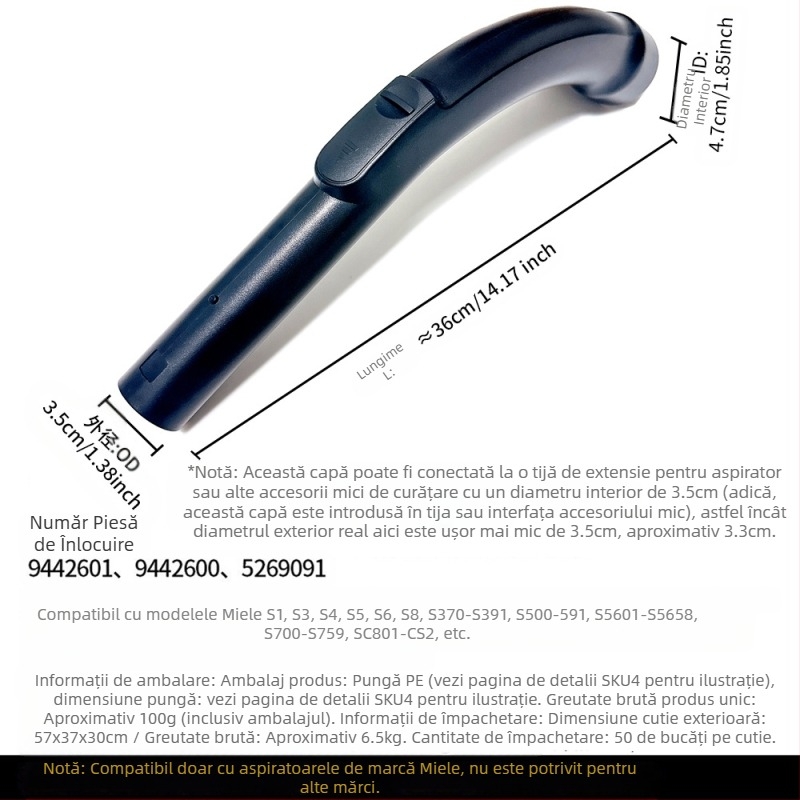 Pentru accesorii aspirator Miele, cap de aspirare cu perie de podea S1/S2/S4/S5/S6/S8, cap de perie pentru covor