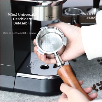 Mâner pentru aparat de cafea italian, mâner din lemn masiv, mâner din oțel inoxidabil cu trei urechi, mâner Delong fără fund, 51 mm