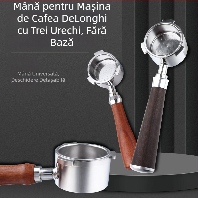 Mâner pentru aparat de cafea italian, mâner din lemn masiv, mâner din oțel inoxidabil cu trei urechi, mâner Delong fără fund, 51 mm