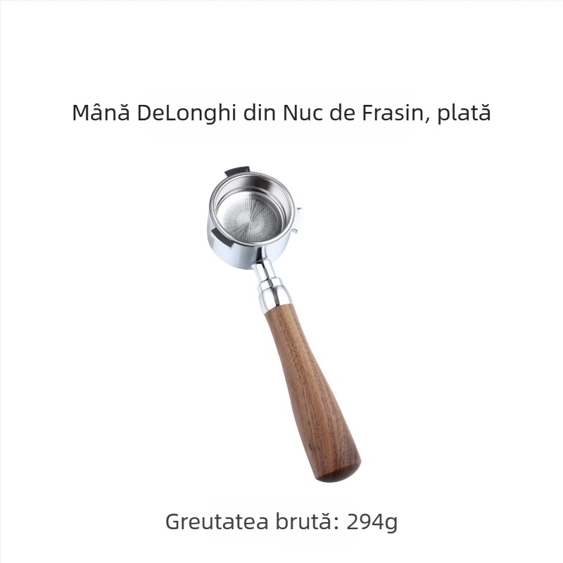 Mâner pentru aparat de cafea italian, mâner din lemn masiv, mâner din oțel inoxidabil cu trei urechi, mâner Delong fără fund, 51 mm