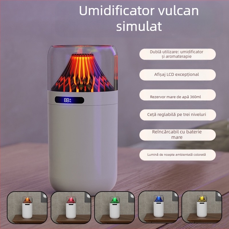 Nou simulare vulcan umidificator colorat aromă difuzor USB reîncărcabilă desktop auto tămâie reaprovizionare atmosferă lumină de noapte