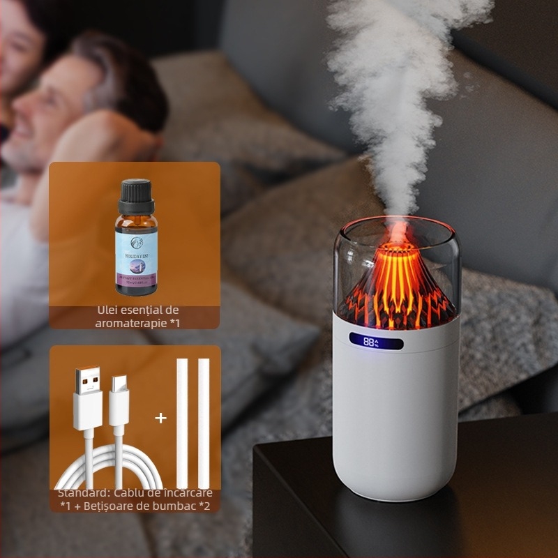 Nou simulare vulcan umidificator colorat aromă difuzor USB reîncărcabilă desktop auto tămâie reaprovizionare atmosferă lumină de noapte