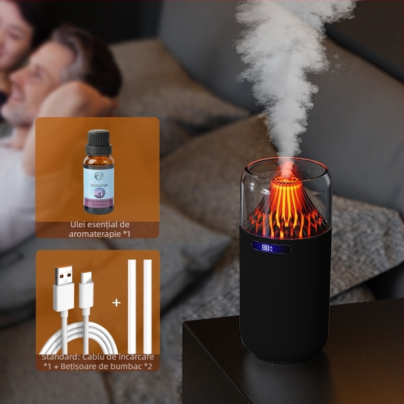 Nou simulare vulcan umidificator colorat aromă difuzor USB reîncărcabilă desktop auto tămâie reaprovizionare atmosferă lumină de noapte