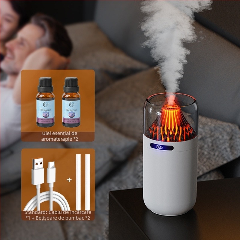 Nou simulare vulcan umidificator colorat aromă difuzor USB reîncărcabilă desktop auto tămâie reaprovizionare atmosferă lumină de noapte