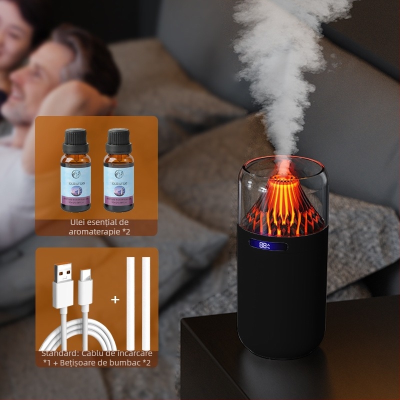 Nou simulare vulcan umidificator colorat aromă difuzor USB reîncărcabilă desktop auto tămâie reaprovizionare atmosferă lumină de noapte