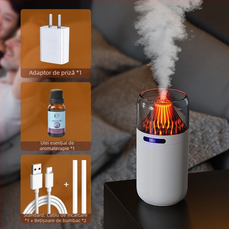 Nou simulare vulcan umidificator colorat aromă difuzor USB reîncărcabilă desktop auto tămâie reaprovizionare atmosferă lumină de noapte