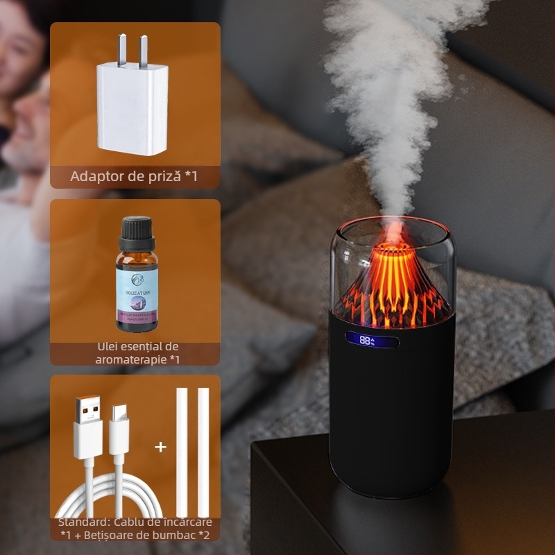 Nou simulare vulcan umidificator colorat aromă difuzor USB reîncărcabilă desktop auto tămâie reaprovizionare atmosferă lumină de noapte