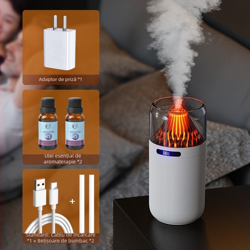 Nou simulare vulcan umidificator colorat aromă difuzor USB reîncărcabilă desktop auto tămâie reaprovizionare atmosferă lumină de noapte