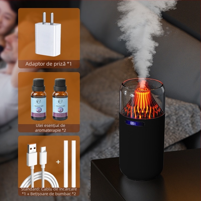 Nou simulare vulcan umidificator colorat aromă difuzor USB reîncărcabilă desktop auto tămâie reaprovizionare atmosferă lumină de noapte