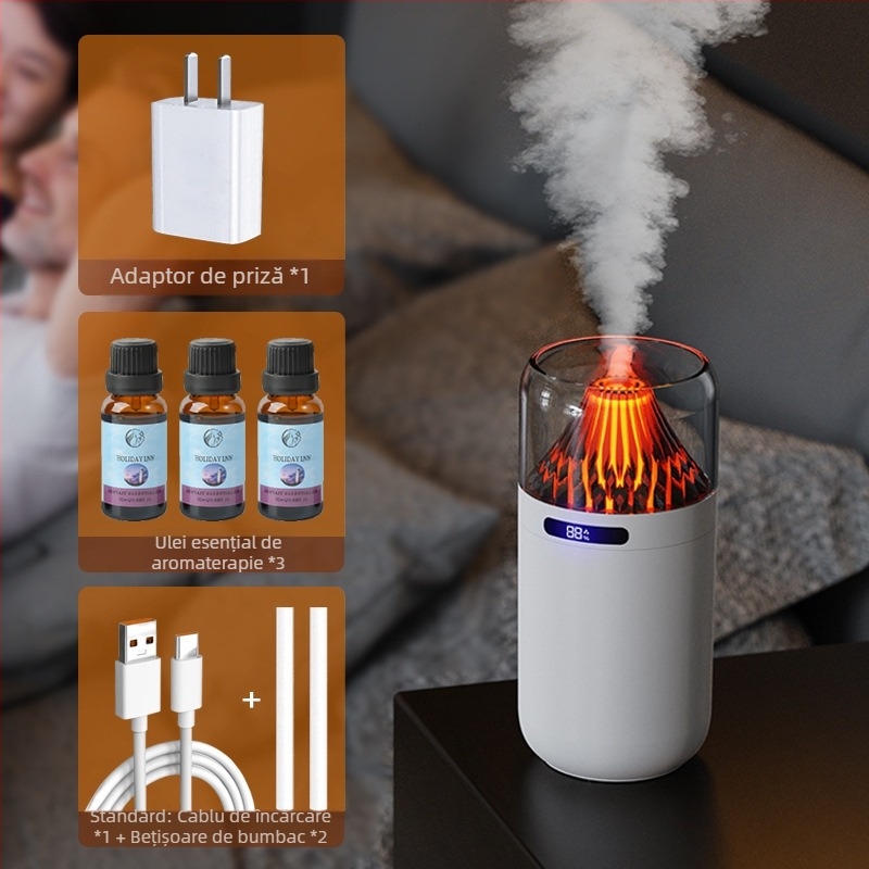 Nou simulare vulcan umidificator colorat aromă difuzor USB reîncărcabilă desktop auto tămâie reaprovizionare atmosferă lumină de noapte