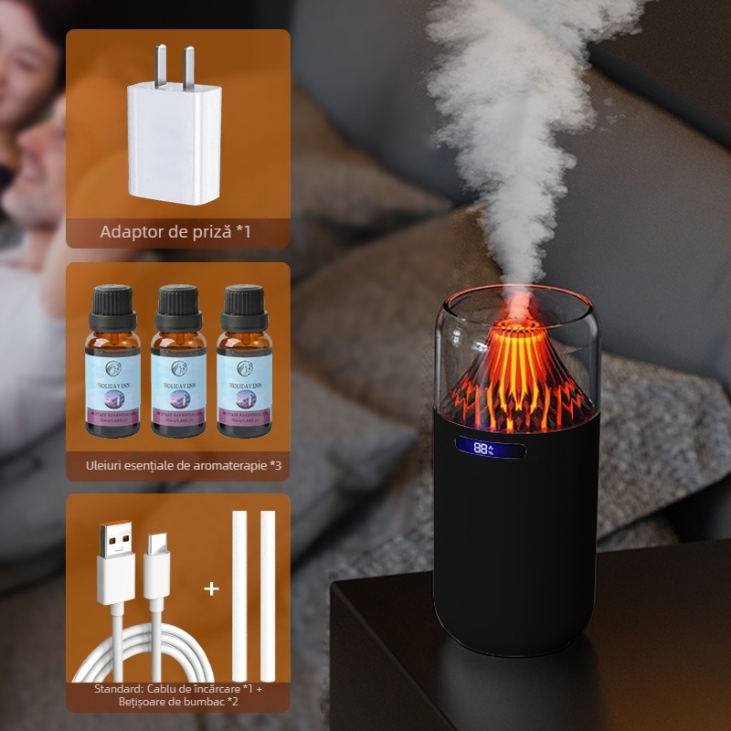 Nou simulare vulcan umidificator colorat aromă difuzor USB reîncărcabilă desktop auto tămâie reaprovizionare atmosferă lumină de noapte