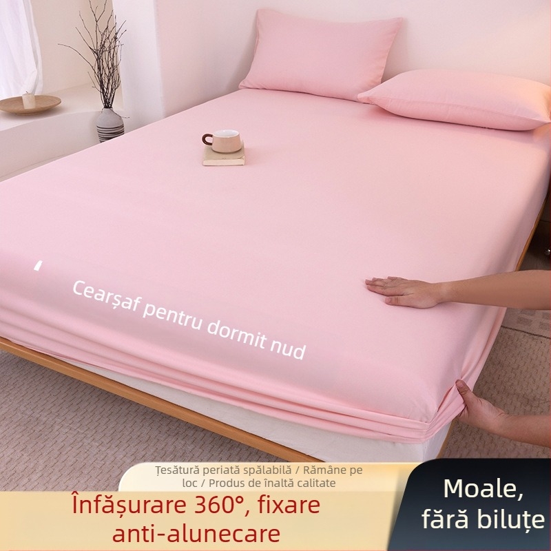 Clasa A, bumbac spălat, șlefuit, culoare solidă, husă de pat, uz casnic, all-in-one, cuvertură de pat, față de pernă, husă de saltea, husă de praf, set de trei piese