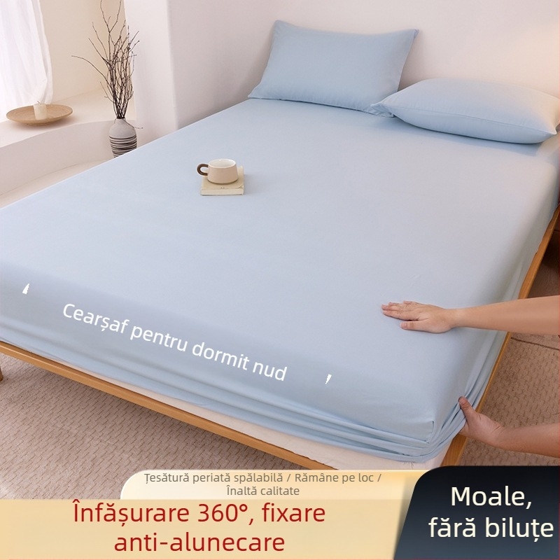 Clasa A, bumbac spălat, șlefuit, culoare solidă, husă de pat, uz casnic, all-in-one, cuvertură de pat, față de pernă, husă de saltea, husă de praf, set de trei piese