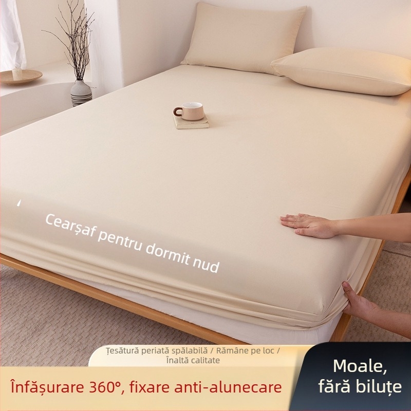 Clasa A, bumbac spălat, șlefuit, culoare solidă, husă de pat, uz casnic, all-in-one, cuvertură de pat, față de pernă, husă de saltea, husă de praf, set de trei piese