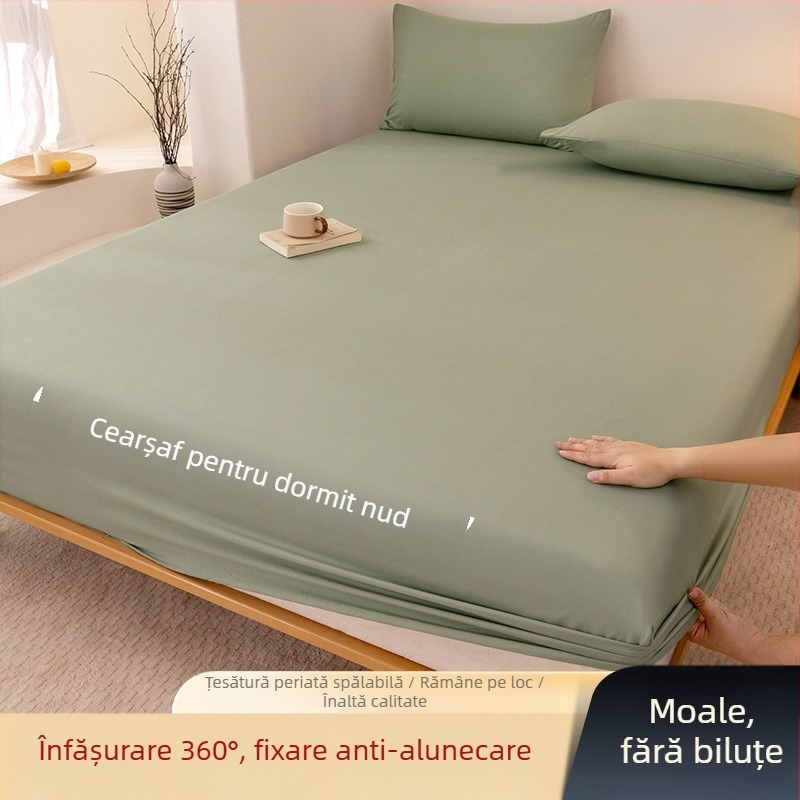 Clasa A, bumbac spălat, șlefuit, culoare solidă, husă de pat, uz casnic, all-in-one, cuvertură de pat, față de pernă, husă de saltea, husă de praf, set de trei piese