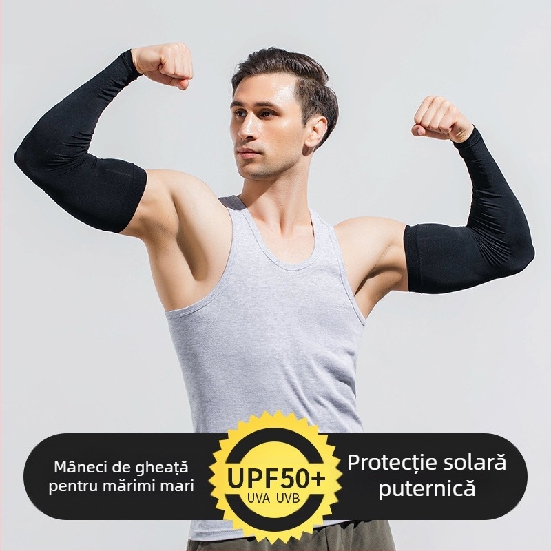 Manșoane de protecție solară pentru bărbați, mărime plus, apărători de brațe largi, plus mâneci de mătase de gheață, protecție solară, protecție UV pentru braț