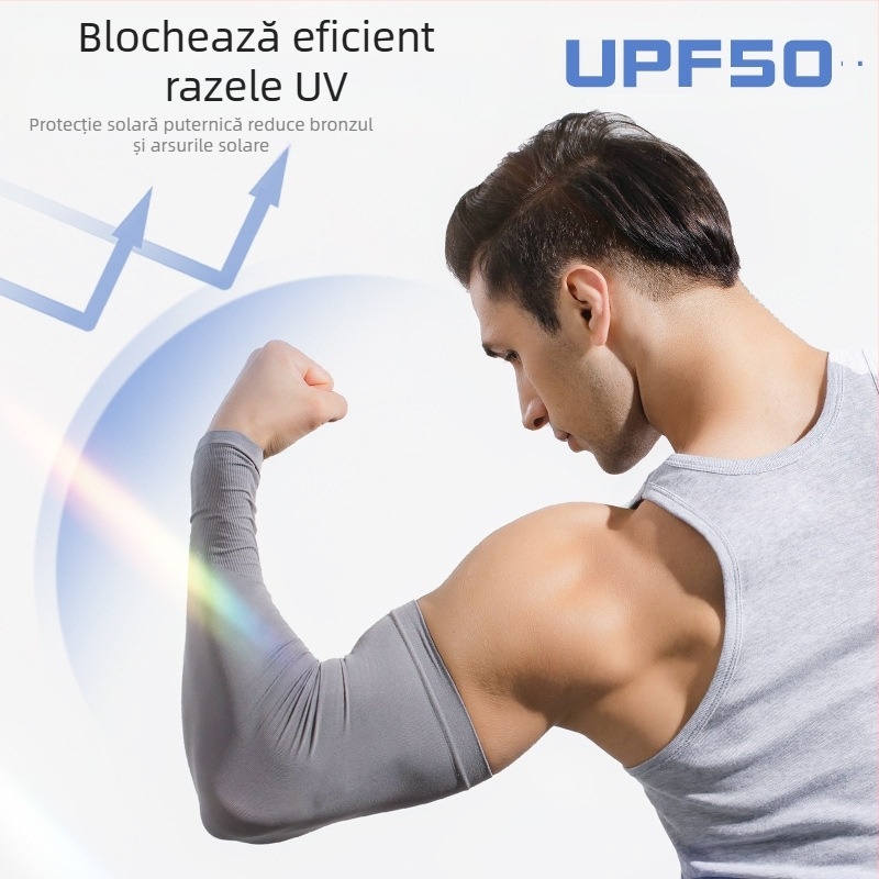 Manșoane de protecție solară pentru bărbați, mărime plus, apărători de brațe largi, plus mâneci de mătase de gheață, protecție solară, protecție UV pentru braț
