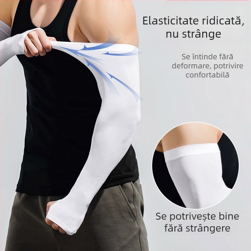 Manșoane de protecție solară pentru bărbați, mărime plus, apărători de brațe largi, plus mâneci de mătase de gheață, protecție solară, protecție UV pentru braț