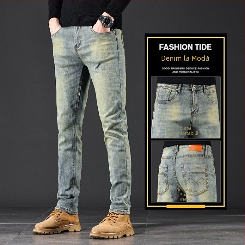Blugi de primăvară și toamnă noi în stil coreean pentru bărbați, brand la modă, retro, slim fit, furnicături, pantaloni pentru bărbați, stretch, casual, lungi, pentru bărbați
