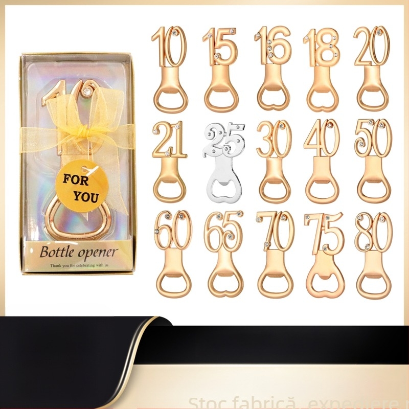 Deschizător de sticle digital pentru ziua de naștere, deschizător de sticle pentru nuntă, cadou de ziua de naștere, deschizător de sticle pentru bere din aliaj european și american, de aur pentru nuntă