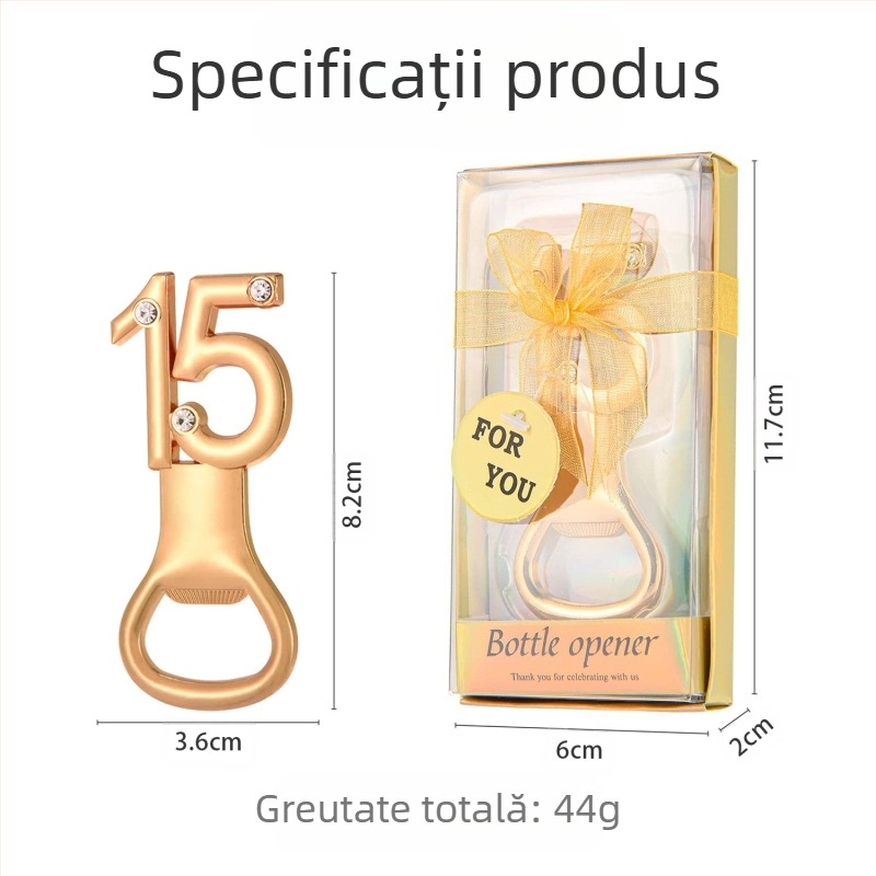 Deschizător de sticle digital pentru ziua de naștere, deschizător de sticle pentru nuntă, cadou de ziua de naștere, deschizător de sticle pentru bere din aliaj european și american, de aur pentru nuntă